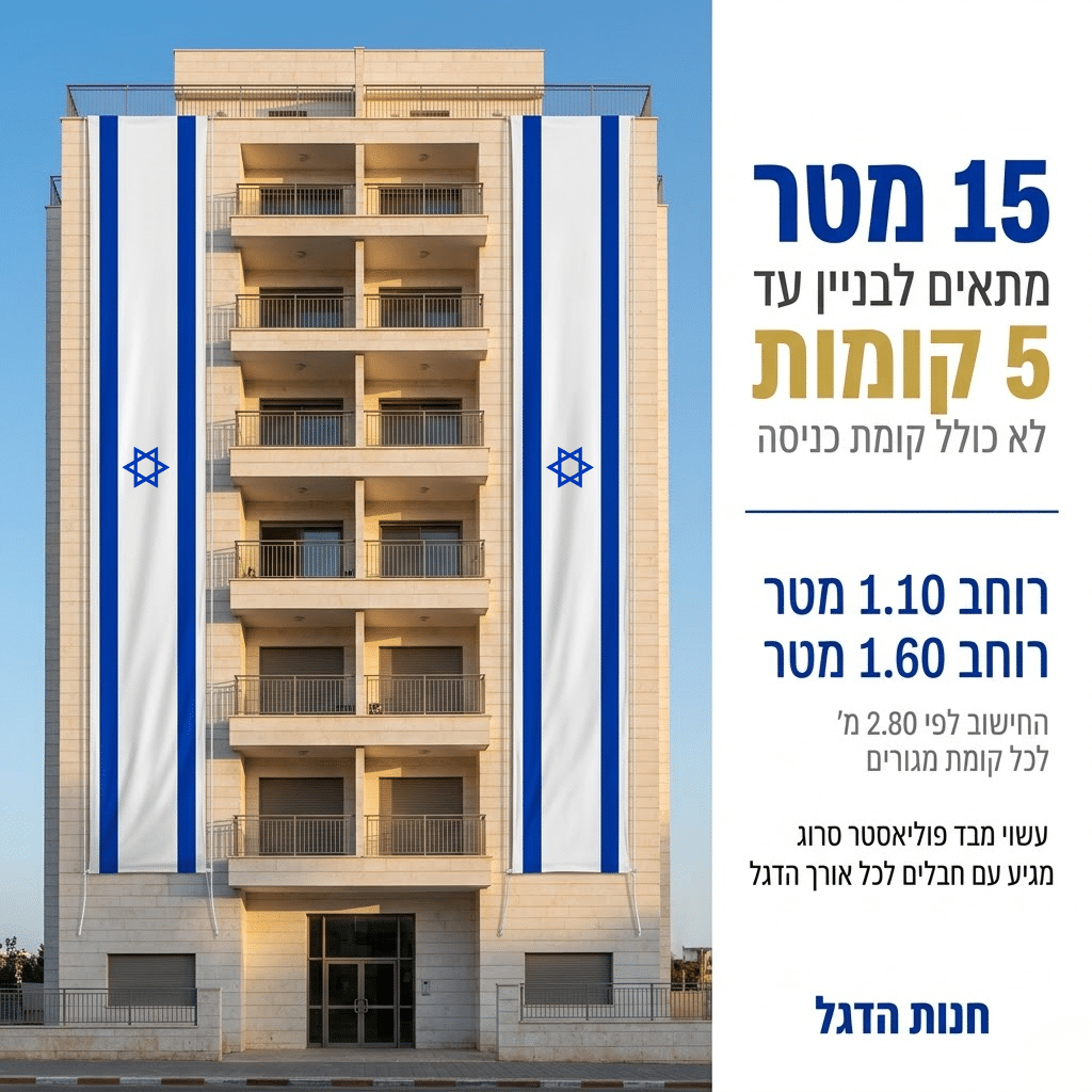 דגל אורך ישראל 15 מ' תוצרת הארץ - דגלי אורך לבניין ישראל - חנות הדגל