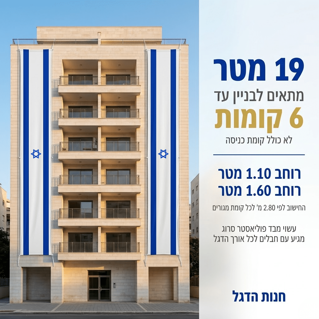 דגל אורך ישראל 19 מ' תוצרת הארץ - דגלי אורך לבניין ישראל - חנות הדגל