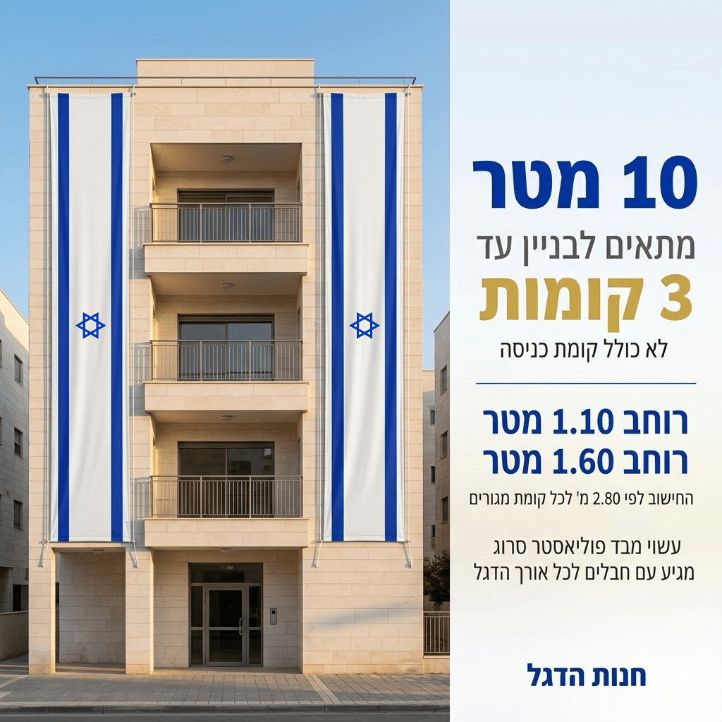 דגל אורך ישראל במידה 10X1.5 מ' תוצרת הארץ - דגלי אורך לבניין ישראל - חנות הדגל