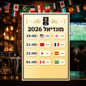לוח שידורים מונדיאל 2026 עיצוב בהיר – ספורט בר עם לוח משחקים FIFA 2026