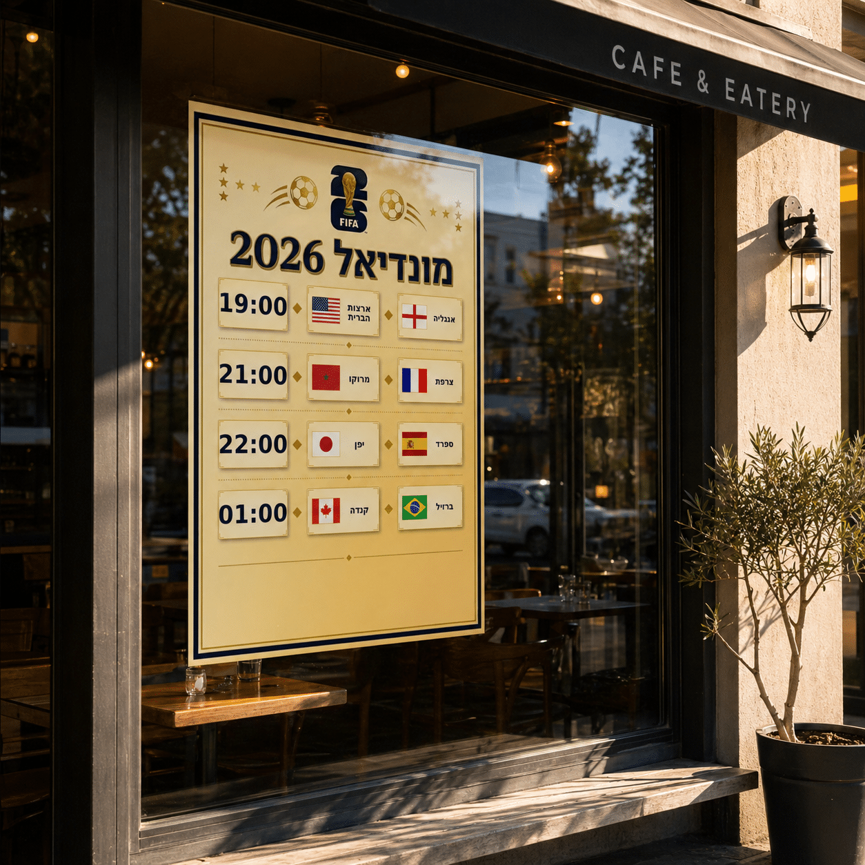 לוח שידורים מונדיאל על חלון ראווה